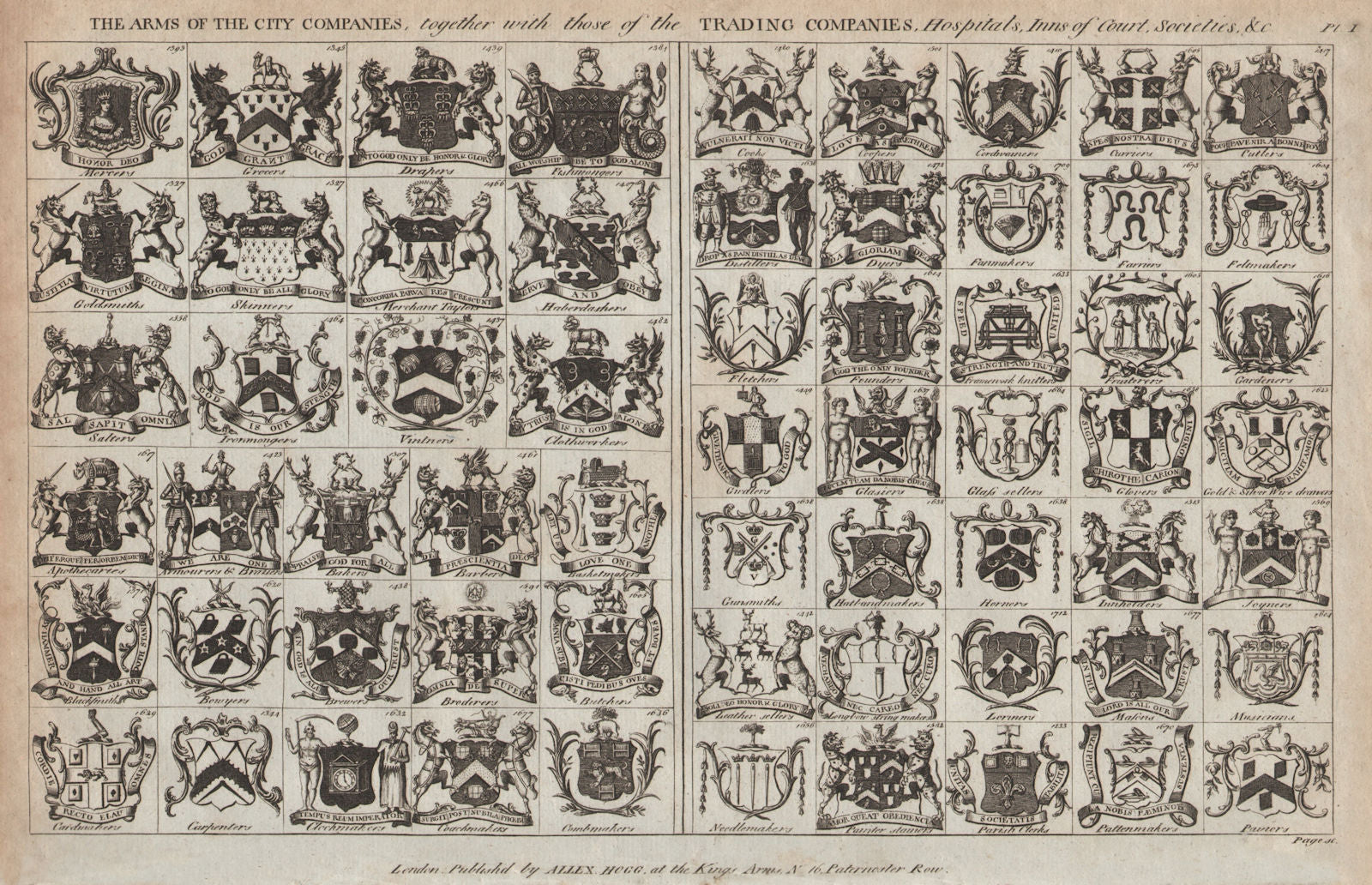 City of London Livery companies arms 1. Trades Hospitals Inns Societies 1784